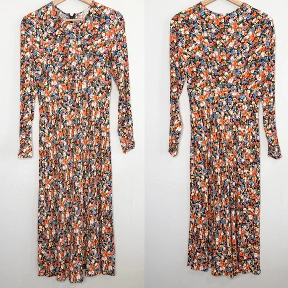 Boden Crew Neck Midi Floral Tea Dress Multicolor Long Sleeve Size 6 - Picture 5 of 8